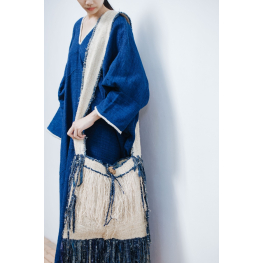 Hemp shoulder bag with antique Hmong batik fringes