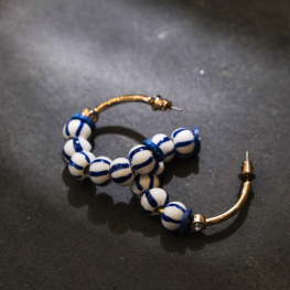 Blue & white ceramic with gold-plated earrings