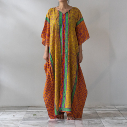 Orange & yellow batik kaftan paan dress