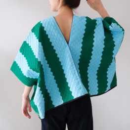 Lahu applique hand-stitched blouse, green & blue