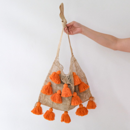 Jungle vine yam bag with orange pom pom