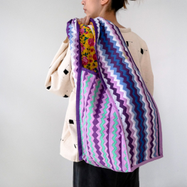 Lahu applique hand-stitched hobo bag, lavender & blue