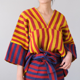 Stripe Karen top, yellow & indigo