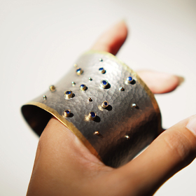 Blue sapphire & gold plated silver cuff