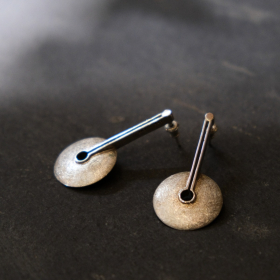 Bar and round drop silver earrings