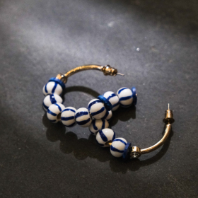 Blue & white ceramic with gold-plated earrings