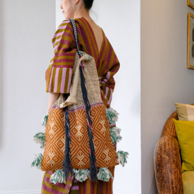 Laos Jungle Vine bag with black & brown Tai Lue fabric and black Lua tassel