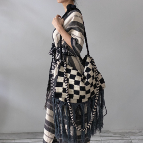 Karen checker long fringe shoulder/clutch - oversize