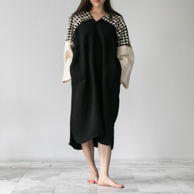 Karen Dress with shoulder embroidery (black and white)