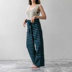 Black-Blue Karen stripe hand woven pants