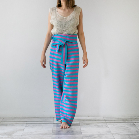 Pink - Blue Karen stripe hand woven pants
