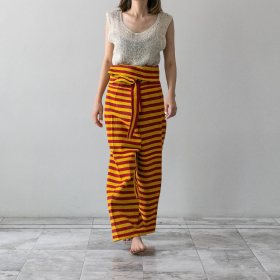 Red-Yellow Karen stripe hand woven wrap pants 