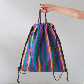 Lahu applique hand-stitched bag, green & purple