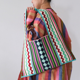 Lahu applique hand-stitched Yam, teal & white