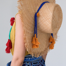 Natural weaving hat with Keren beaded tassel