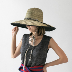 Natural weaving hat with B&W cotton braid